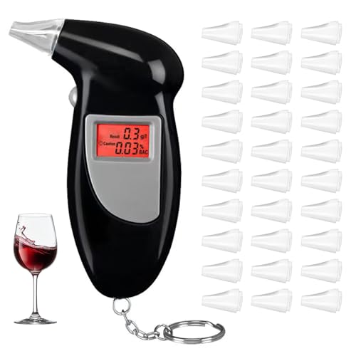 Merwlukt Alkoholtester Polizeigenau, Promillemessgerät Professioneller Alkoholmessgerät mit 30 Mundstücke, Alkohol Tester mit Digitaler LCD-Bildschirm für Privaten Gebrauch zu Hause