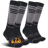 Funyord 2 Paar Skisocken aus Merinowolle für Herren, Kompressions-Snowboardsocken, Kniehohe, Dicke Thermosocken für Kaltes Wetter, Atmungsaktiv (43-46, Schwarz)