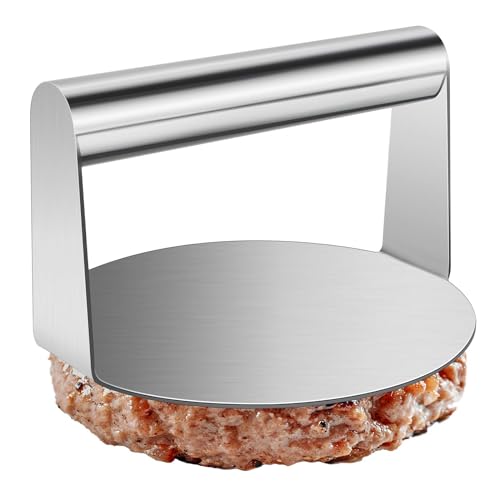 Burgerpresse aus Edelstahl 304, 5,5-Zoll Round Burger Pattie Presse, Antihaft Burger Smasher, Professionelles Hamburgerpresse Grillzubehör für Flat Top Grill, für Patties, BBQ und Squeeze Grease