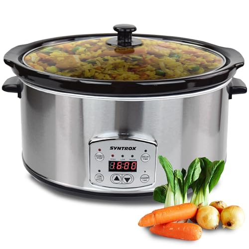 Syntrox Germany 6,5 l Slow Cooker | Schmortopf | Schongarer | Multikocher Solier, Spülmaschinengeeignet, mit Glasdeckel, Küchengerät, 320 Watt, Gesunde Küche