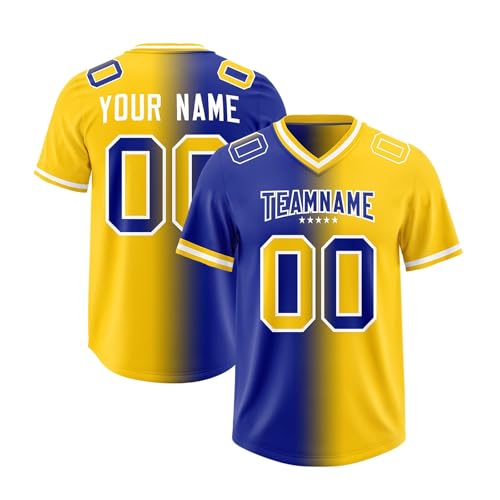 Personalisiert American-Football-Trikot Team Name Number & Logo Sports Uniform Football Jersey für Kinder Erwachsene Herren-Sporthemden Atmungsaktiv T-Shirt,Blue