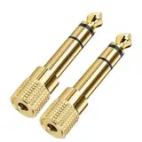 2 Stück Klinkenstecker Adapter 6.35mm auf 3.5mm Reines Kupfer mit Vergoldete Kontakte Stereo Klinke Adapter 6 3 auf 3 5 Jack Klinkenadapter für Kopfhörer, Mikrofon, Lautsprecher, Electric Piano
