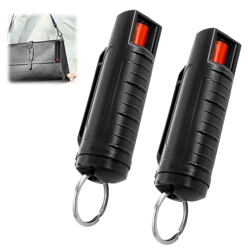 2 Stück Pfefferspray Schlüsselanhänger 20ml, Pfefferspray Selbstverteidigung Mit Schlüsselring Pepper Spray Flip Top Design Abwehrspray Leichter Bedienen Für Frauen, Männer, Kinder (Schwarz)