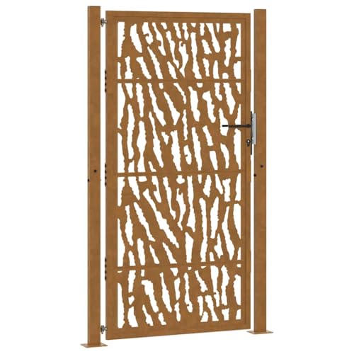 vidaXL Gartentor 105x180 cm Wetterfester Stahl Spurendesign, Zauntor, Outdoor Tor, Eisentor, Sicherheitstor, Einfahrtstor, Metall Zauntor