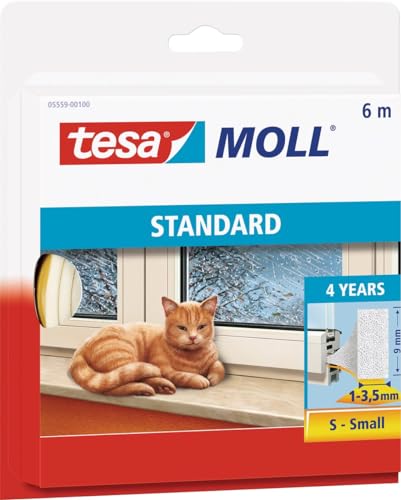 tesamoll STANDARD I-Profil - Schaumstoffdichtung zum Isolieren von Spalten im Haushalt, selbstklebend - Weiß - 6 m x 9 mm x 4 mm