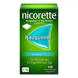 NICORETTE Kaugummi 2mg whitemint – Nikotinkaugummi zur Raucherentwöhnung – Zahnweißeffekt – Minzgeschmack – 2mg Nikotin – 105 St.