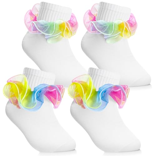 2 Paar Rüschensocken, Rüschensocken für Mädchen Knöchelsocken für Mädchen Rüschensocken aus Baumwolle Rüschensocken für Kinder Spitzensocken für Babys mit Rüschen für Shows Partys Auftritte, 1–3 Jahre