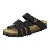 AFS-Schuhe 2120 Damen Hausschuhe Sommer aus Leder mit Klettverschluss, geschlossen oder offen, Made in Germany (40 EU, schwarz/schwarz-marmor)