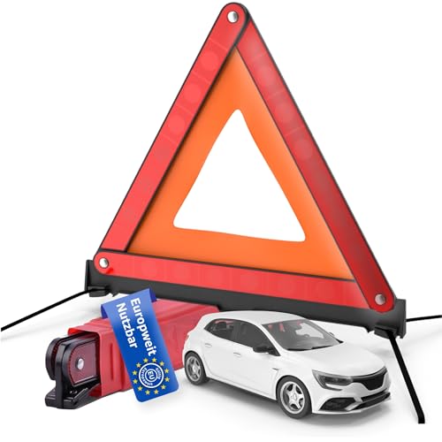 KFZ Warndreieck ECE R27 Notfalldreieck 2025 rot, Dreieck Autozubehör Pannendreieck Auto Triangle - für Unfall & Pannen