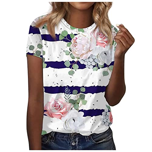 Generic Langes Shirt Damen Damen Shirts Kurzarm Bunte Blusen Weißes T-Shirt Damen Locker Leinen Tshirts Damen Kurzarm Bluse Damen Bluse Blumen Damen Damen T-Shirt Kurzarm Sommer Oberteile Casual