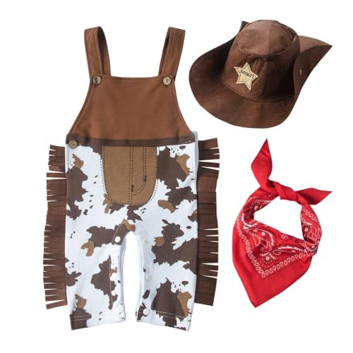 Lito Angels Cowboy Kostüm Kleidung Verkleidung mit Bandana und Hut für Baby Jungen Größe 12-18 Monate 86, Braun (Tag-Nummer 95)