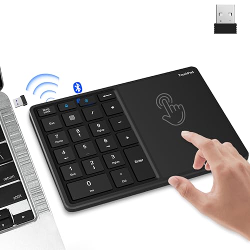 Rytaki 22 Tasten Wireless Nummernblock mit Touchpad, 2-in-1 Dual Mode Bluetooth Numpad Mechanisch, 2,4 GHz USB Verbindung Keypad, Typ C Aufladung Finanzbuchhaltung Tastatur für iOS, Win, Android