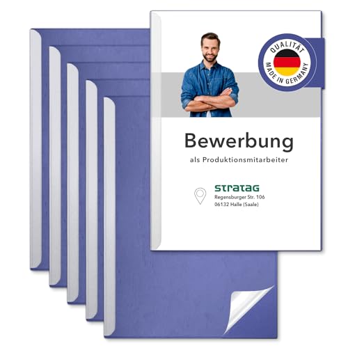 STRATAG Klemmschienen-Bewerbungsset Start Basic (Blau, 6 Stück) mit transparentem Deckel aus PP Kunststoff sowie Binderücken aus robustem 290 g/m² Karton Lederstruktur (6 Bewerbungsmappen Blau)