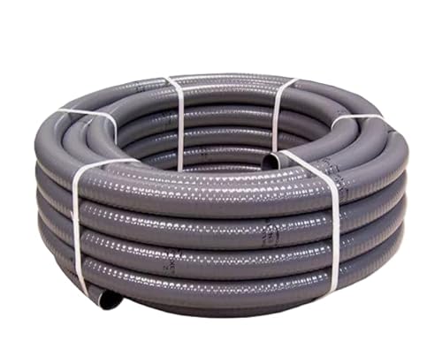 PVC Schlauch Ø 50mm außen flexibler Druckschlauch 1 Meter Poolverrohrung Druckleitung in grau - Robuster Klebeschlauch für Schwimmbad Teich und Pool bis 6 bar druckfest - Langlebig und UV-beständig