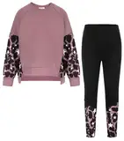 GRACE KARIN Mädchen Schwarzes Sweatshirt Outfits Herbst Langarm Pullover Tracksuit Leggings Sweatpants Kleidung Dunkelrosa Leopard 6-7 Jahre