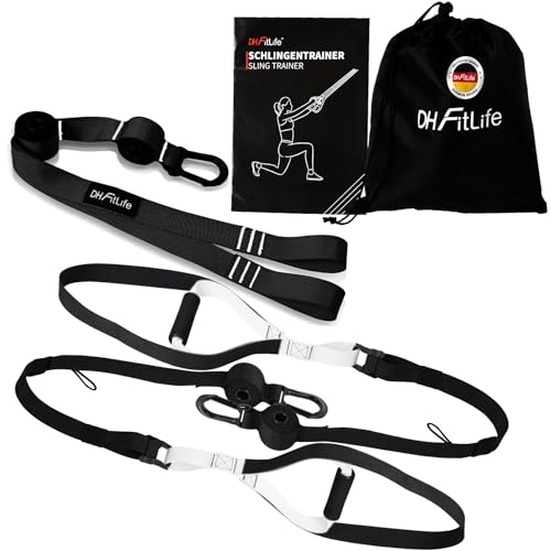 DH FitLife Schlingentrainer für Ganzkörpertraining, Sling Trainer Set für Krafttraining & Home Workout, Bodyweight Resistance für zuhause & unterwegs, mit Türanker, Karabinerhaken und Trainingsbuch