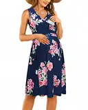 OUGES Damen V-Ausschnitt Ärmellos Sommer Blumen Umstandskleider Stillkleid mit Taschen(Floral1-315,L)