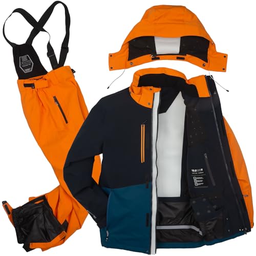 Killtec Herren Skianzug Größe XXL - aus Skijacke schwarz dunkelblau orange und Skihose orange - mit 10000mm Wassersäule - wasserdicht, atmungsaktiv