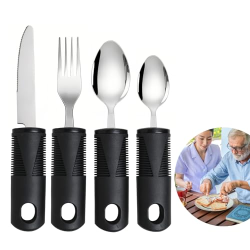 Easy Grip Besteck-Set, extra breite, klobige Griffe, Behinderungshilfe für behinderte Hände, mit Messer, Gabel, Löffel, ideale Esshilfe für ältere Menschen, Arthritis, Parkinson, Erschütterungen,