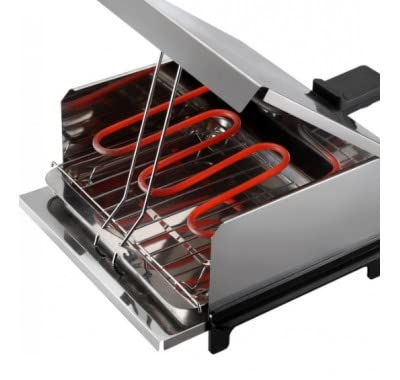 Indoor-Outdoor Retro Party Grill 800W For Sandwich,Sausages,Fish,Vegetables,Mini-pizzas,Steak etc/Removable Grease-draining tray/Stainless Steel/Upper Heater, Removable Components/Plug-Play Style