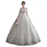 Brautkleid Lang Prinzessin Tüll Hochzeitskleid Standesamt Vintage Brautmode A-Linie Ballkleid Spitzen Lang Vintage Lang Prinzessin Elegant Bodenlang Brautkleider,Weiß1,8XL