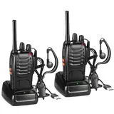 Walkie Talkies PMR446 Professionelle Funkgerät Set, 16 Kanäle Wiederaufladbares Walky Talky Set Tragbares mit Headset und USB-Ladestation für Outdoor-Sport, Baustelle(1 Paar, Schwarz)