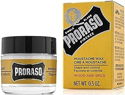 Proraso Moustache Wax, Wood and Spice, 15 ml, Schnurrbart Wachs mit Shea Butter und Bienenwachs für Pflege und Styling des Gesichtshaars, Made in Italy