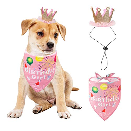 Hund Geburtstag Bandana Hut Set, Hund Geburtstag Party Supplies Hund Bandana Junge Mädchen Welpe Geburtstag Hut Schal für kleine mittlere Hunde Haustier (Rose)