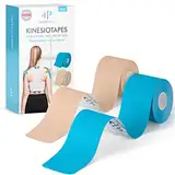 Health Press® Kinesiotapes - 2 Kinesiologie Tape Rollen Blau + Hautfarben (5cm x 5m) Kinesiotape - Profi Physio Tape und Sporttape - Hautfreundliche Tapes DERMATEST: SEHR GUT