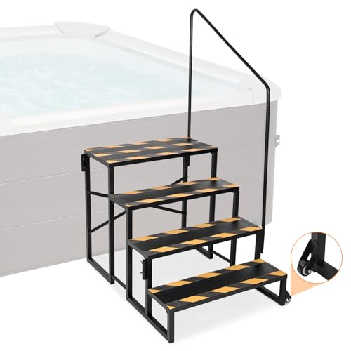 ISXACFF Bewegliche 4-stufige Wohnmobil-Stufen mit seitlichen Hilfsrädern, für den Außenbereich, Spa, Whirlpool-Stufen mit verstellbarer Höhe, Handlauf, rutschfest, für Mobilheim, 5. Radtreppe für