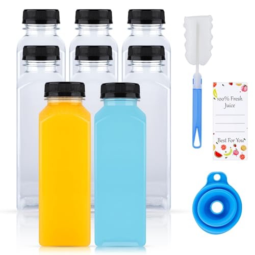 8 Stk 400ml Shot Flaschen zum Befüllen, Leere Plastikflaschen zum Befüllen, Wiederverwendbare Kunststoff Smoothie Saftflaschen zum Befüllen Transparent für Kühlschrank Juicer Shots Wasser Milch