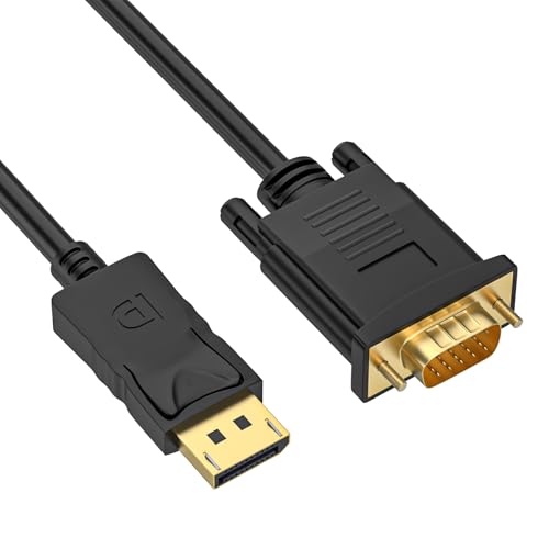 Omivine DisplayPort auf VGA Cable 1,8M, 1080P Gold-Plated DP auf VGA Cable, DP zu VGA Cable Compatible with Laptop, PC, Desktop, Monitor, Projector