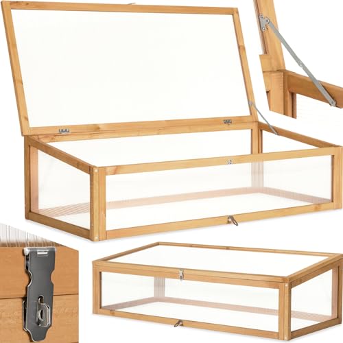 tectake® Frühbeet Aufsatz aus Holz, witterungsbeständig, Schutz vor Wind und Wetter, Frühbeetaufsatz mit funktionellen Hohlkammerplatten, 115 x 53 x 34 cm, kombinierbar Hochbeet 403232