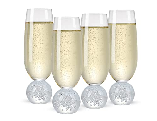 Soetai Sektgläser Set Champagnerflöten,Set aus 4 bleifreien Kristallgläsern,200ml Champagnergläser,klare Gläser,Bar-Glaswaren,langlebige Glas für Hochzeiten, Partys, Dinners (Blasenball)