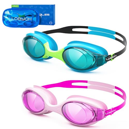 Lobyoh Schwimmbrille Kinder, 2er Pack Schwimmbrille für Kleinkinder Kinder Jugend, Anti-Beschlag Kein Auslaufen Klare Sicht kinderschwimmbrille von 3-12 Jahren
