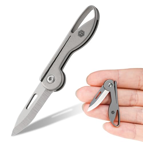 Generisch Schlüsselanhänger Messer Titan Klappmesser Schlüsselanhänger,Taschenmesser Schlüsselanhänger kleines taschenmesser, Leichtes EDC Schlüsselanhänger Messer für Camping/Outdoor