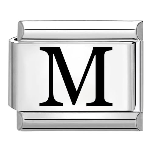 Quiges - 9mm Laser geätzt Italian Style Modul Edelstahl Alphabet Buchstabe M für Italienische Armbänder