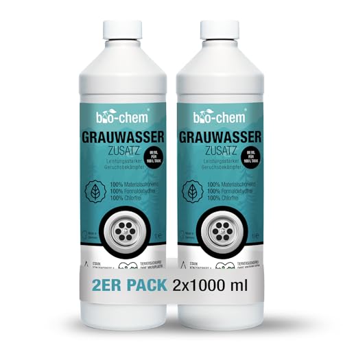 bio-chem Grauwassertank-Zusatz - 2X 1000 ml Konzentrat - Tank-Reiniger für Schmutzwasser-, Grauwasser- und Abwasser-Tank von Wohnmobil, Wohnwagen - Made in DE