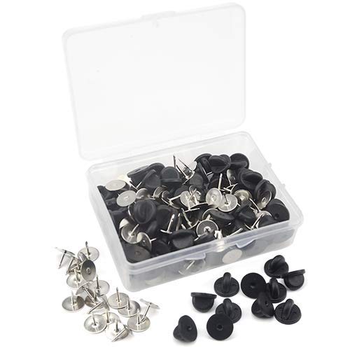 BGTXINGI 100Pcs Krawattennadeln mit 100Pcs PVC-Gummi schwarz Pins zurück für Schmuck Machen und Crafting