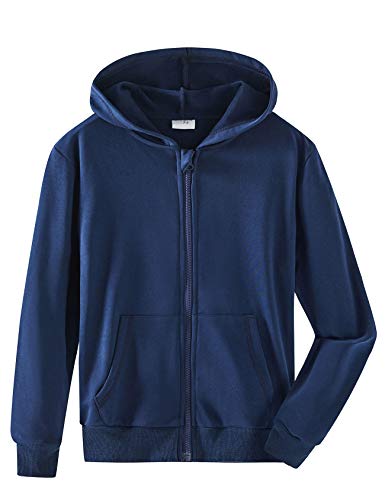 Spring&Gege Jungen Hoodie Sweatjacke Basic Einfarbig Baumwoll Kapuzenjacke für Kinder Navy 9-10 Jahre