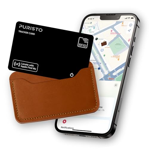 PURISTO Wallet Tracker Karte - Apple AirTag Pendant im Kartenformat | 3-in-1 mit RFID Blocker und Lost & Found Service | Wiederaufladbar. wasserdicht, dünn | Apple Wo ist? | AirTag Tracker Karte