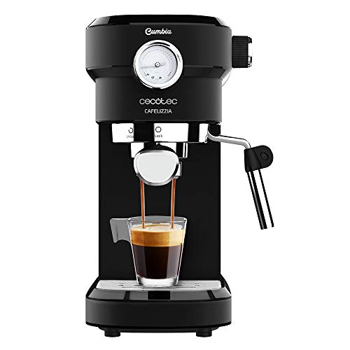 Cecotec Espressomaschine für Espressos und Cappuccino mit Manometer Cafelizzia 790 Schwarz Pro, 1350W, Thermoblock-System, 20 Bar Druck, Automodus 1-2 Kaffees, schwenkbares Dampfrohr, 1,1L, Schwarz