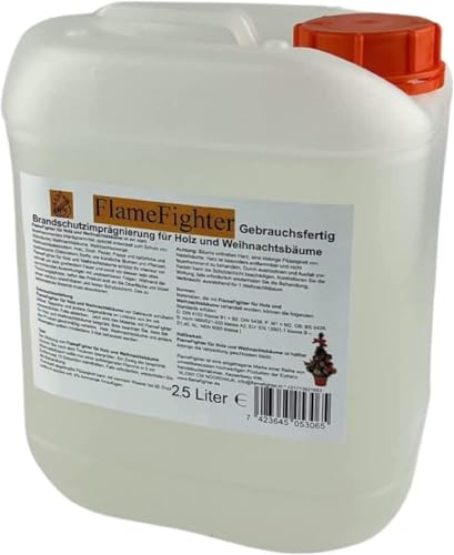 FlameFighter - 2,5 Liter Brandschutzimprägnierung für Holz, Papier und Weihnachtsbäume - Brandschutzmittel - Brandausbreitungstest bestanden - Brandschutzklasse 1 - DIN 4102 B1
