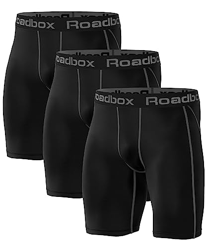 Roadbox 3er Pack Herren Kompressionsshorts, Schnelltrocknendes Baselayer Unterhose Tights Kurz Hose Laufunterwäsche 3XL 3er Pack: Schwarz, Schwarz, Schwarz