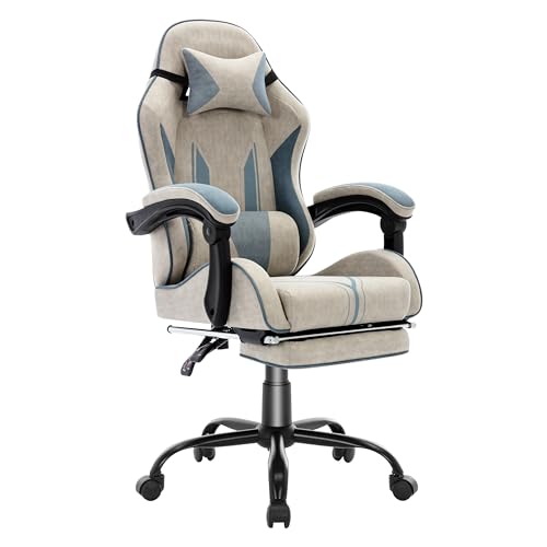 NSMAZXO Gaming Stuhl mit Fußstütze Ergonomisch mit Kopfstütze& Lendenkissen-Bürostuhl mit Premium- Technikstoff&130kg Tragfähig für Esports/Homeoffice/Zocken (Erwachsene/Jugendliche/Kinder)-Grau