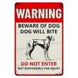 MUYIASER Warnschild mit Aufschrift "Warning Beware Of Dog", Hund wird Windhund beißen, Aluminium-Metall-Blechschilder für den Außenbereich, Hof, Garten, Wanddekoration, 20,3 x 30,5 cm