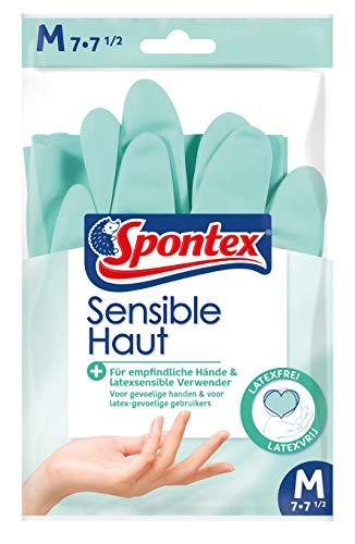 Spontex Sensible Haut, hautsympathische Haushaltshandschuhe, für empfindliche Hände und Latexallergiker, weiche Innenbeflockung, Größe M (1er Pack)