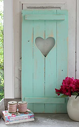 Landhaus Fensterladen AQUA mit Herz, Shabby antique chic,Handgefertigt