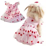 Yaopelky Hundekleid mit niedlichem Herzmuster, Prinzessinnen-Haustierkleidung für Katzen, kleine, mittelgroße Hunde, atmungsaktiv, Welpen-Tüllkleid, Haustier-Outfit für Yorkie, Teddy, Chihuahua,