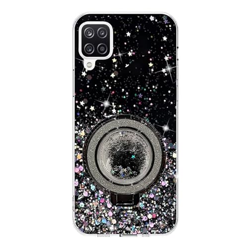 Rnrieyta Miagon Treibsand Ständer Hülle Glitzer für Samsung Galaxy A22 4G,Cute Dünn Crystal Schutzhülle Weiches Bling Transparent Case Bumper mit Flüssig Halter Kickständer